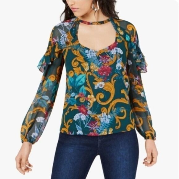 GUESS Shirt‎ Womens Small Green Kaycee Long Sleeve Blouse - Picture 1 of 9